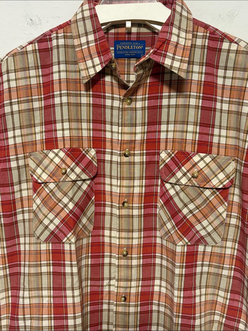 PENDLETON Hiker Shirt Red Plaid Short Sleeve Button Up Men's Large - Picture 3 of 10